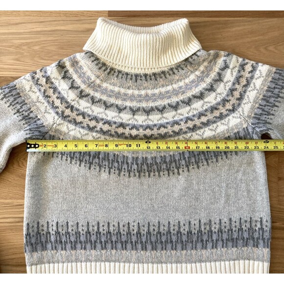 Lands End Women Size 1X Sweater Ivory Fair Isle Chunky Wool Alpaca Turtleneck - Picture 12 of 15